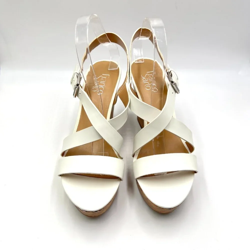 Franco Sarto Womens Size 10 Stallion White Faux‎ Leather Wedges Sandals Shoes